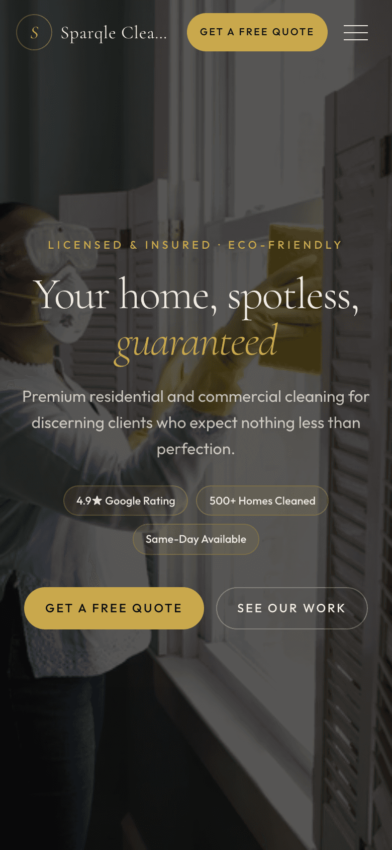 Mobile preview of the same cleaning website